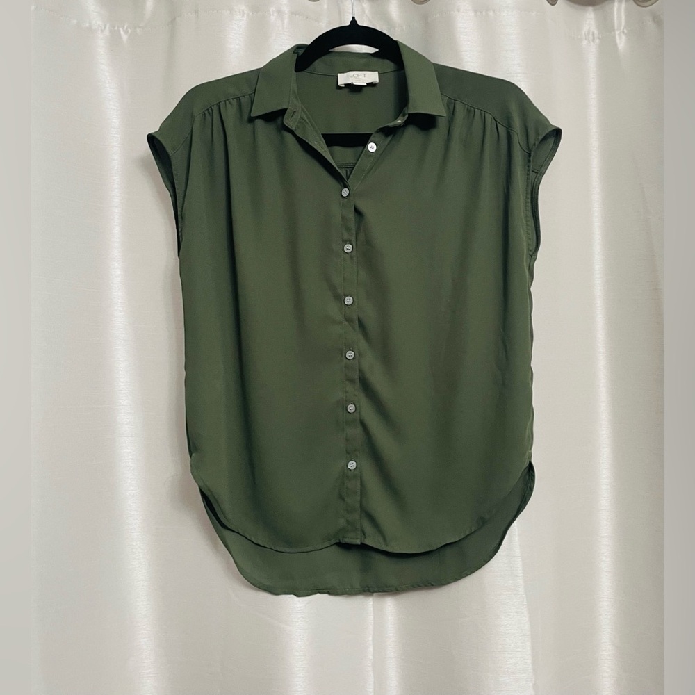 LOFT Dark Green Button-Down Shirt